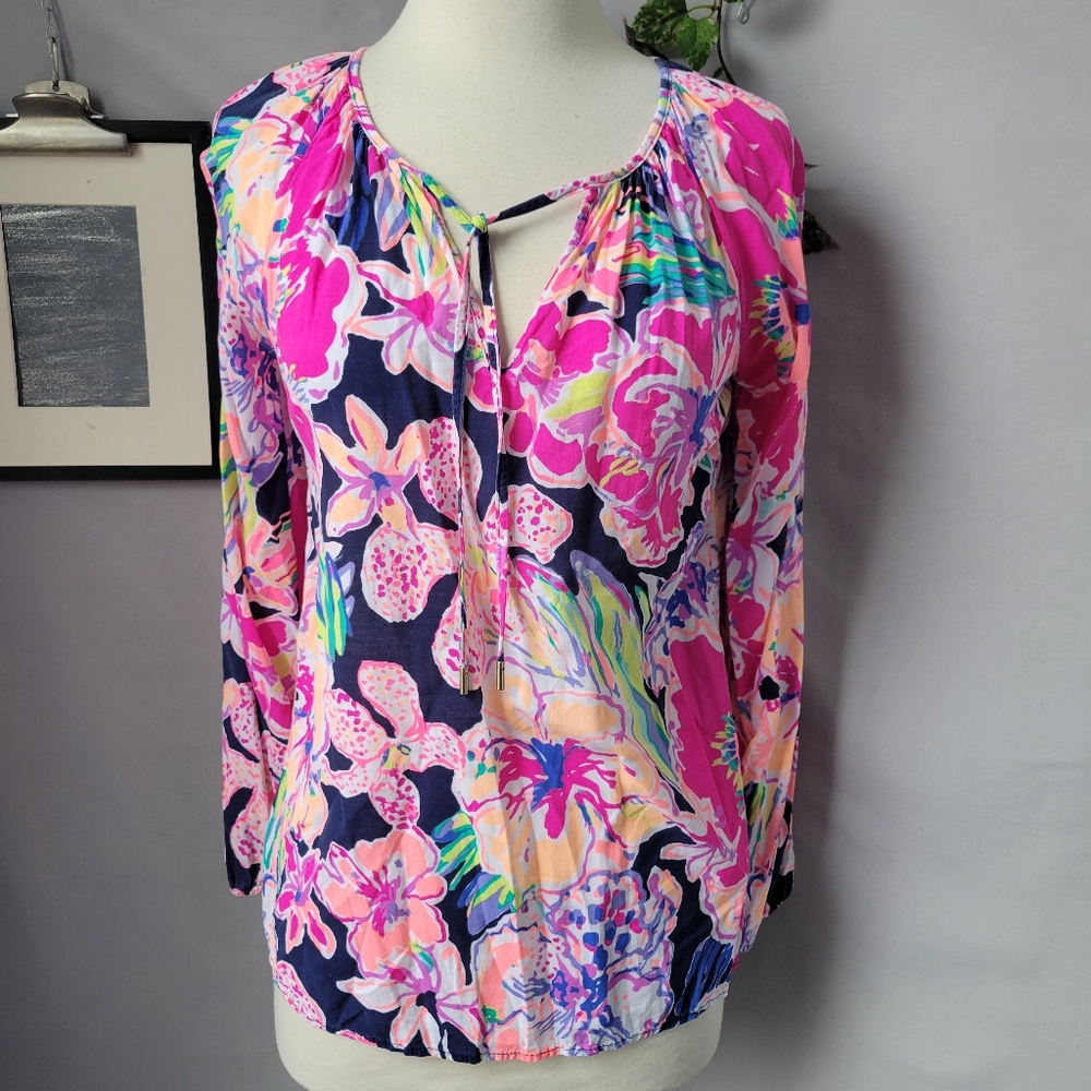 Lilly Pulitzer Willa Popover Top Tipping Point Navy S
